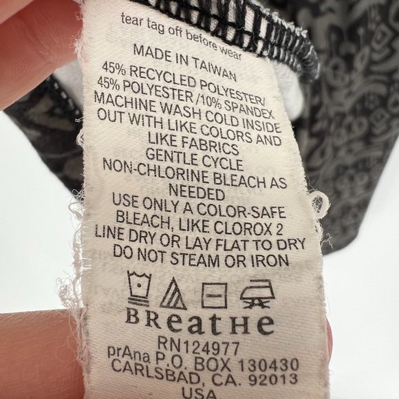 Prana Printed V-Neck Faux Wrap Twist Front Dress Black Grey Stretch Size Medium - Picture 5 of 8